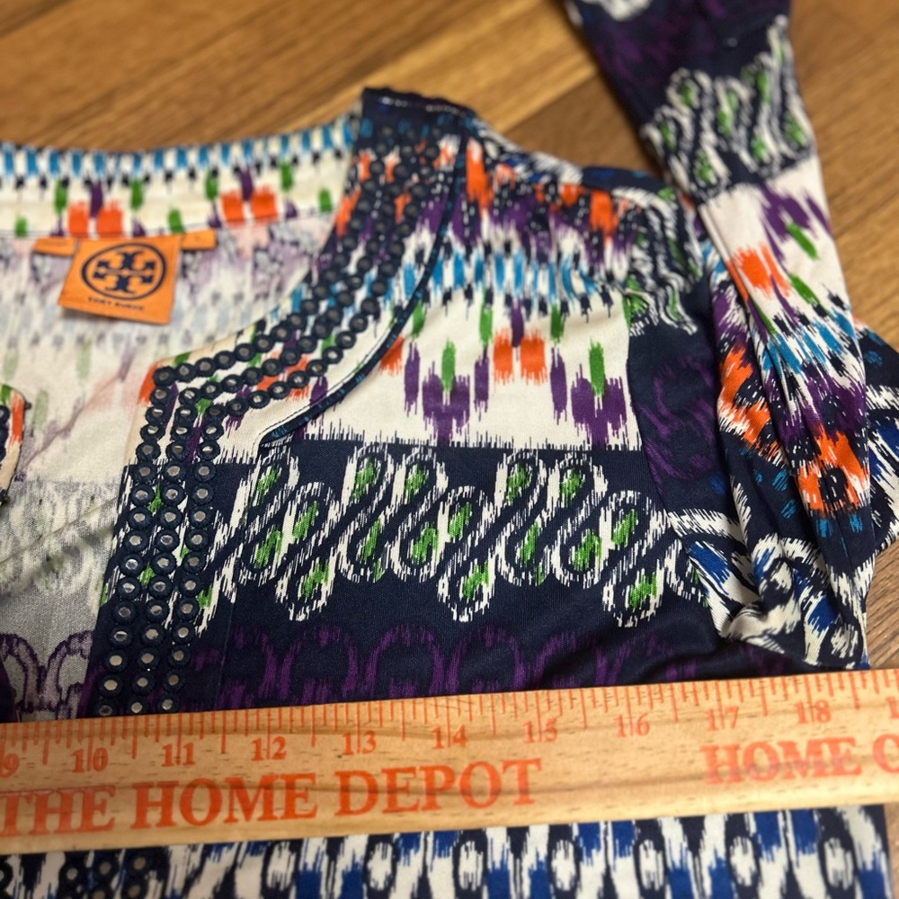 TORY BURCH Multicolor Abstract Stripe Smocked Mini Dress - Picture 8 of 10